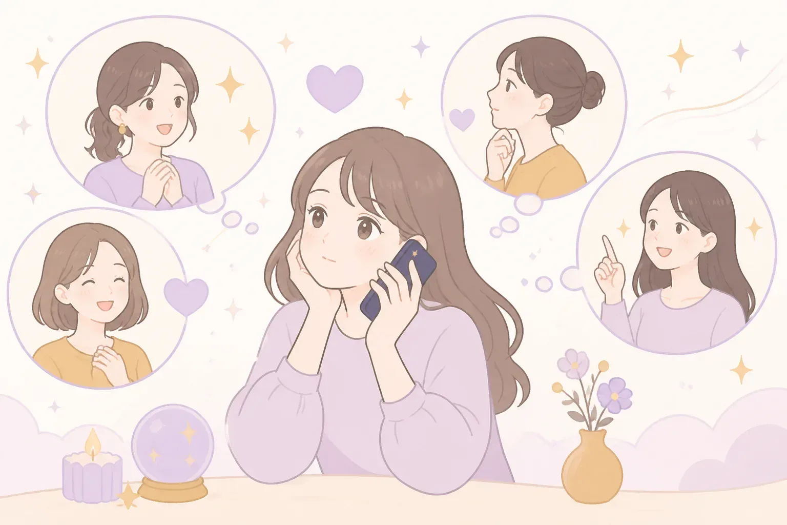 夜に電話占いで相談する人のイメージ