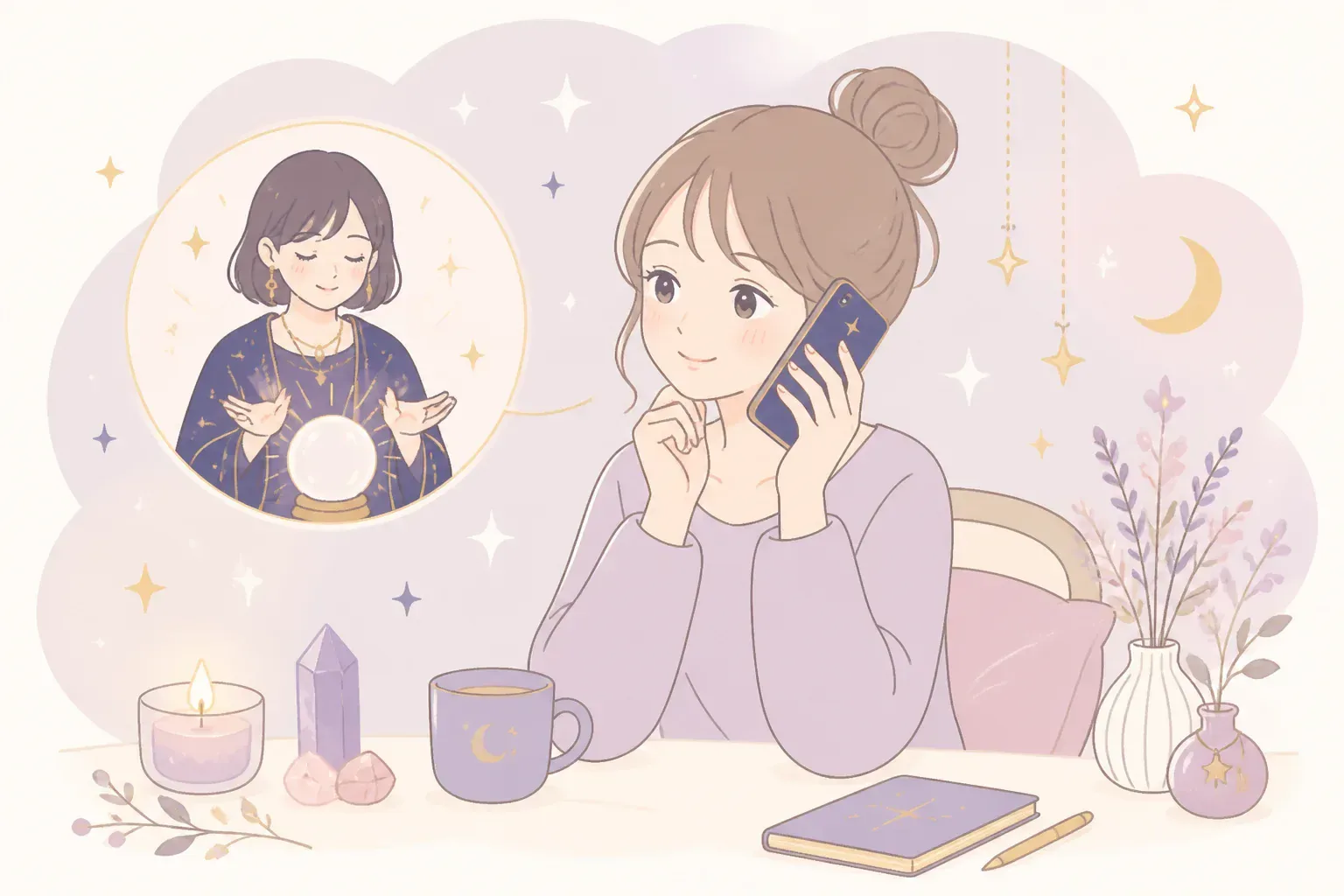 自宅で電話占いを利用するイメージ