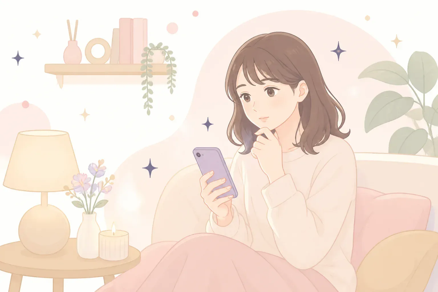 電話占いの体験を振り返る人物の雰囲気イメージ