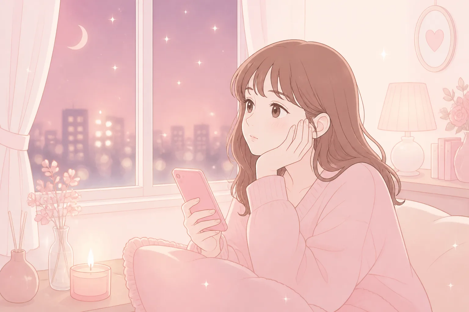 復縁の悩みを抱える女性の雰囲気イラスト