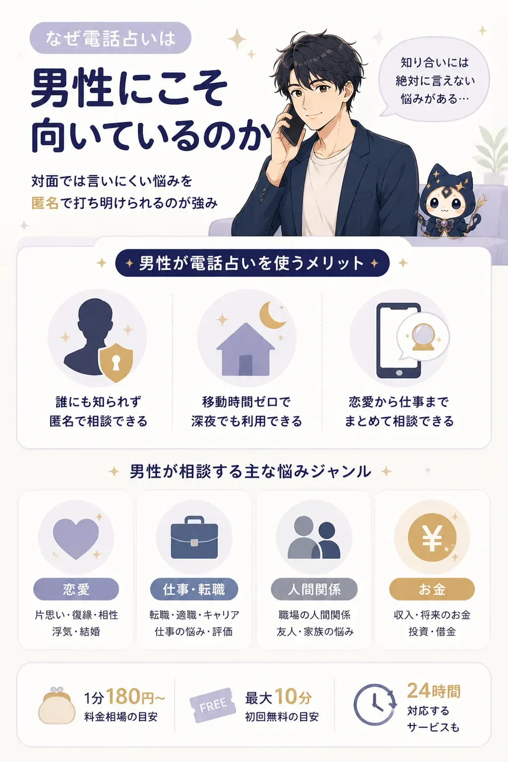 男性が電話占いで相談する悩みジャンルの図解