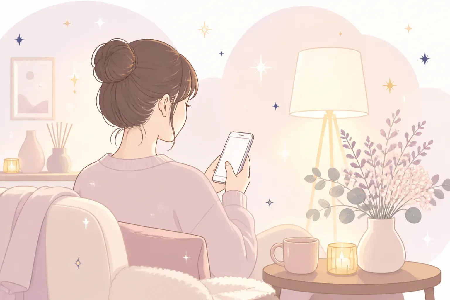 落ち着いた雰囲気で電話占いを利用するイメージ