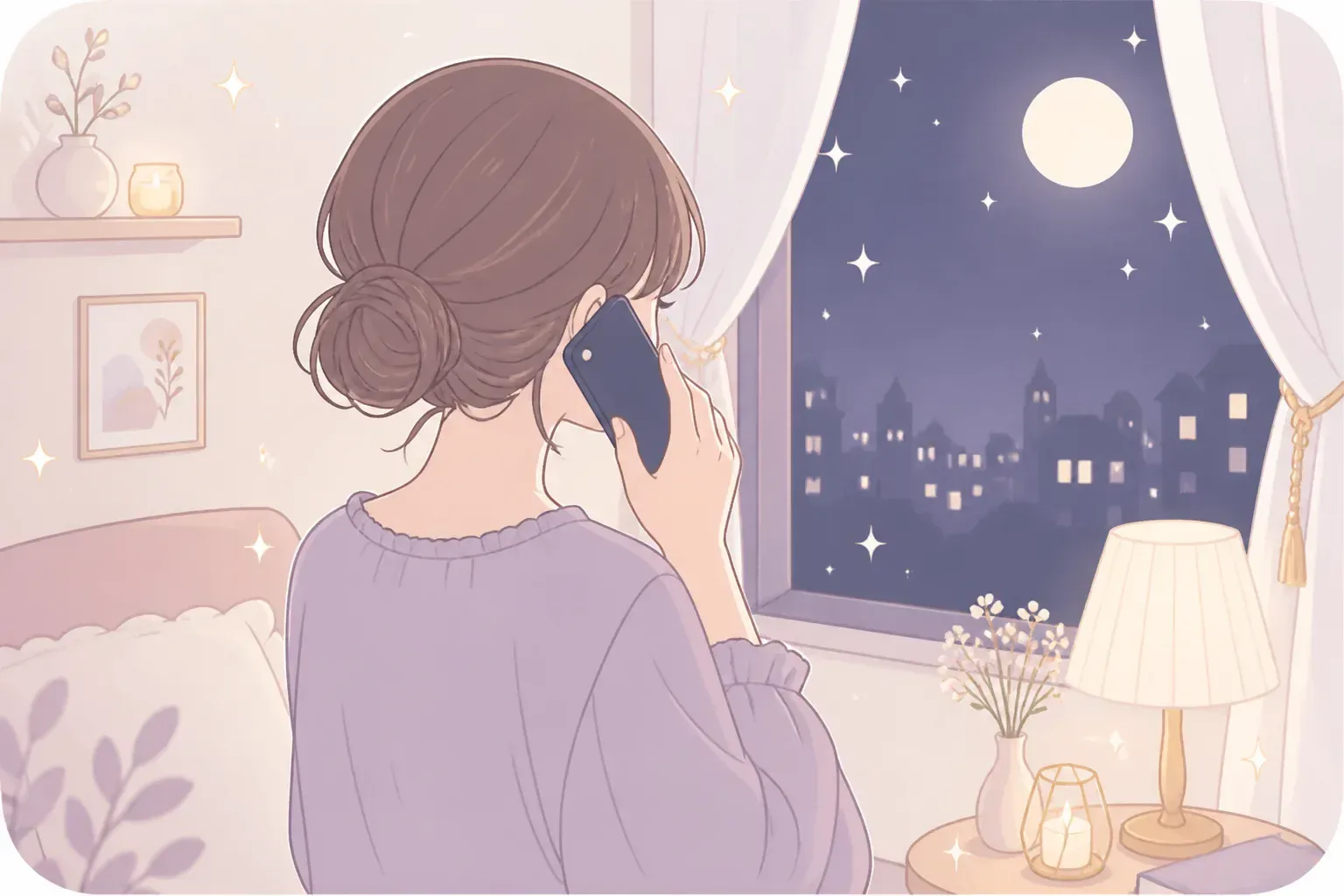 夜に電話で復縁相談をする女性のイメージ