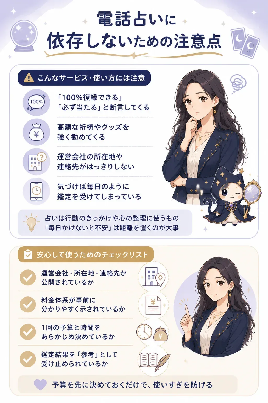 電話占いに依存しないための注意点チェックの図解