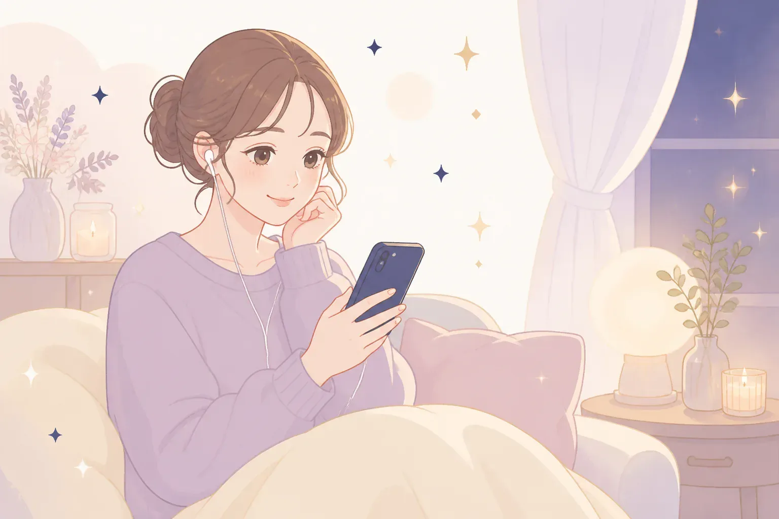 自宅で電話占いに相談する落ち着いた雰囲気のイメージ