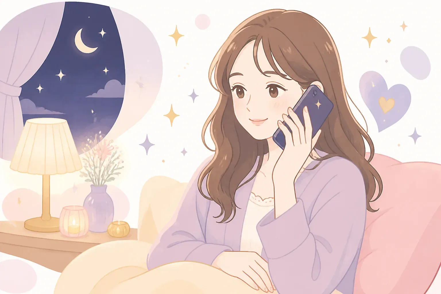 夜に電話で相談する女性のイメージ