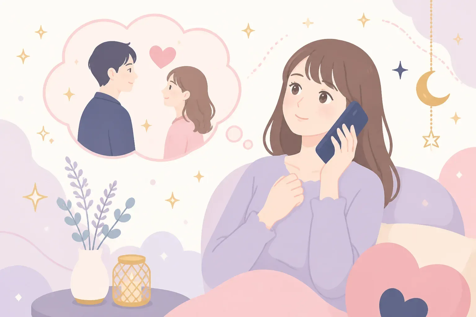 口コミを読んで安心する女性の穏やかなイメージ