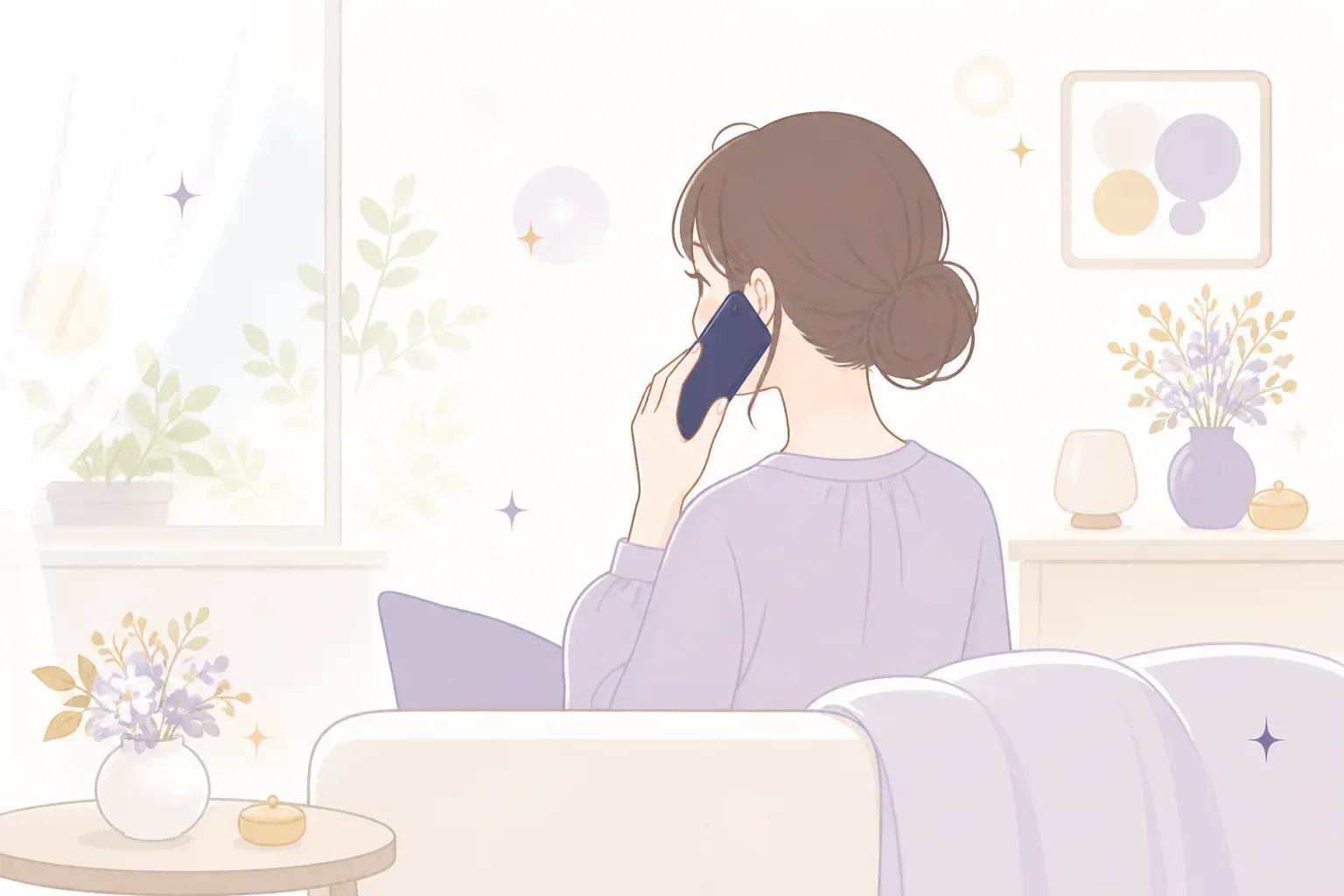 自宅から電話で相談する女性のイメージ
