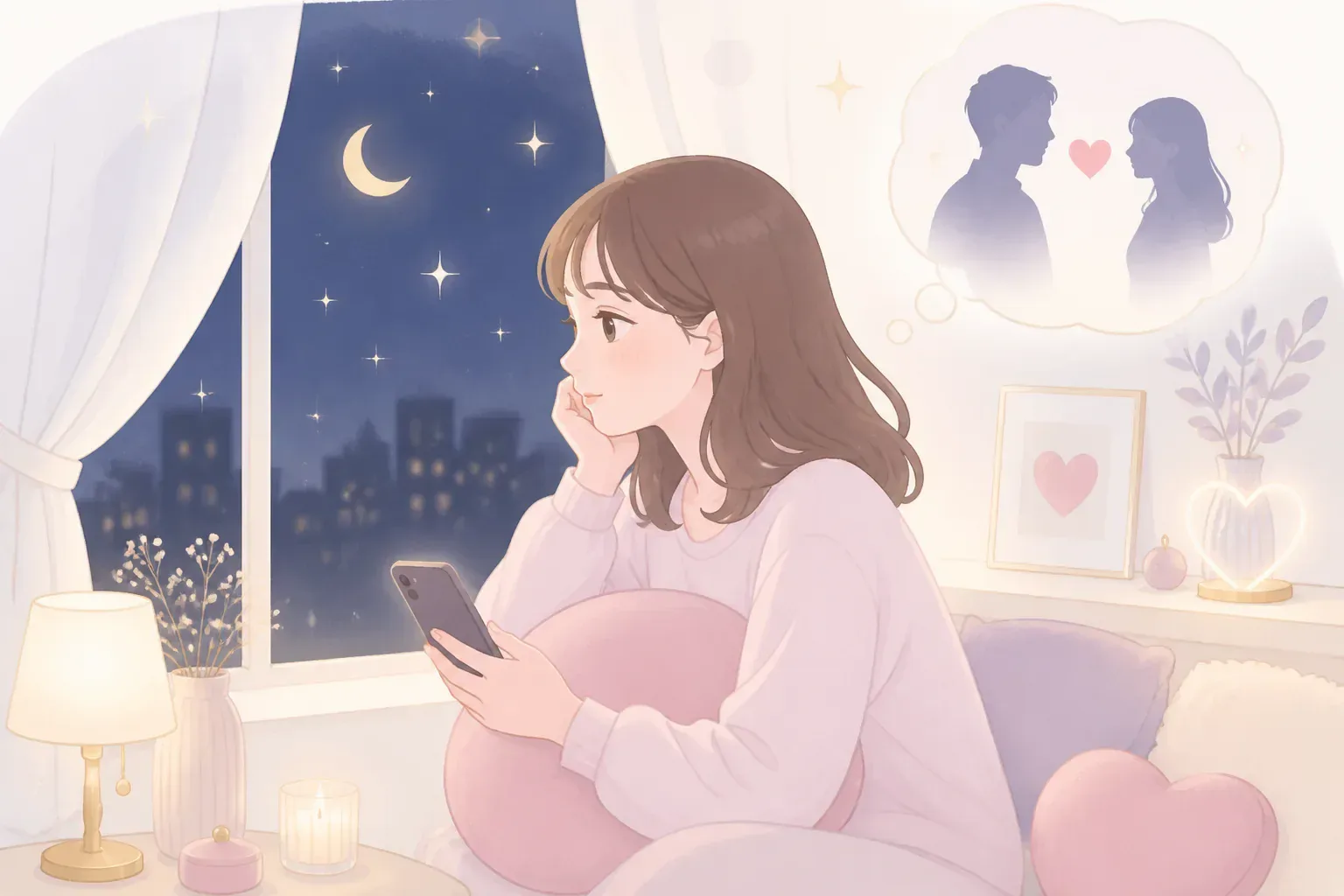 夜に一人で悩む女性のイメージ