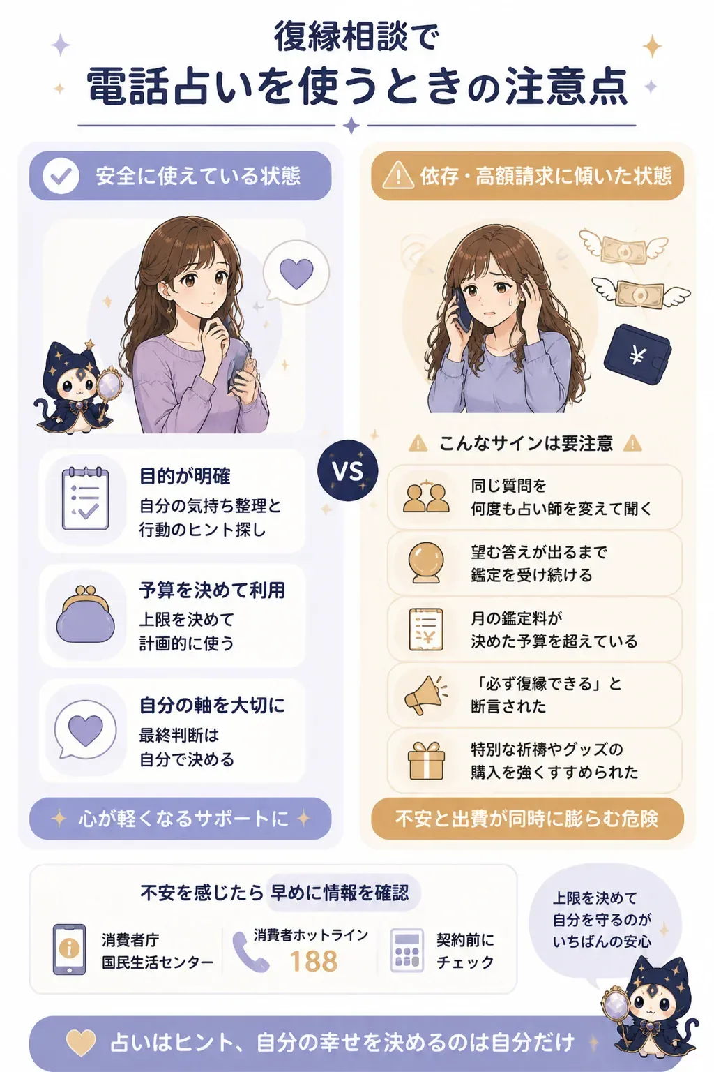 電話占いの安全な使い方と注意すべき状態の比較図