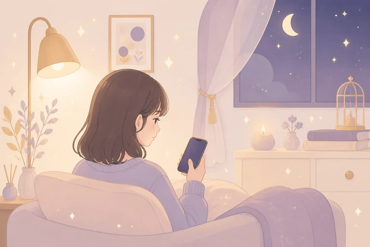 夜にスマートフォンで相談先を探す人のイメージ