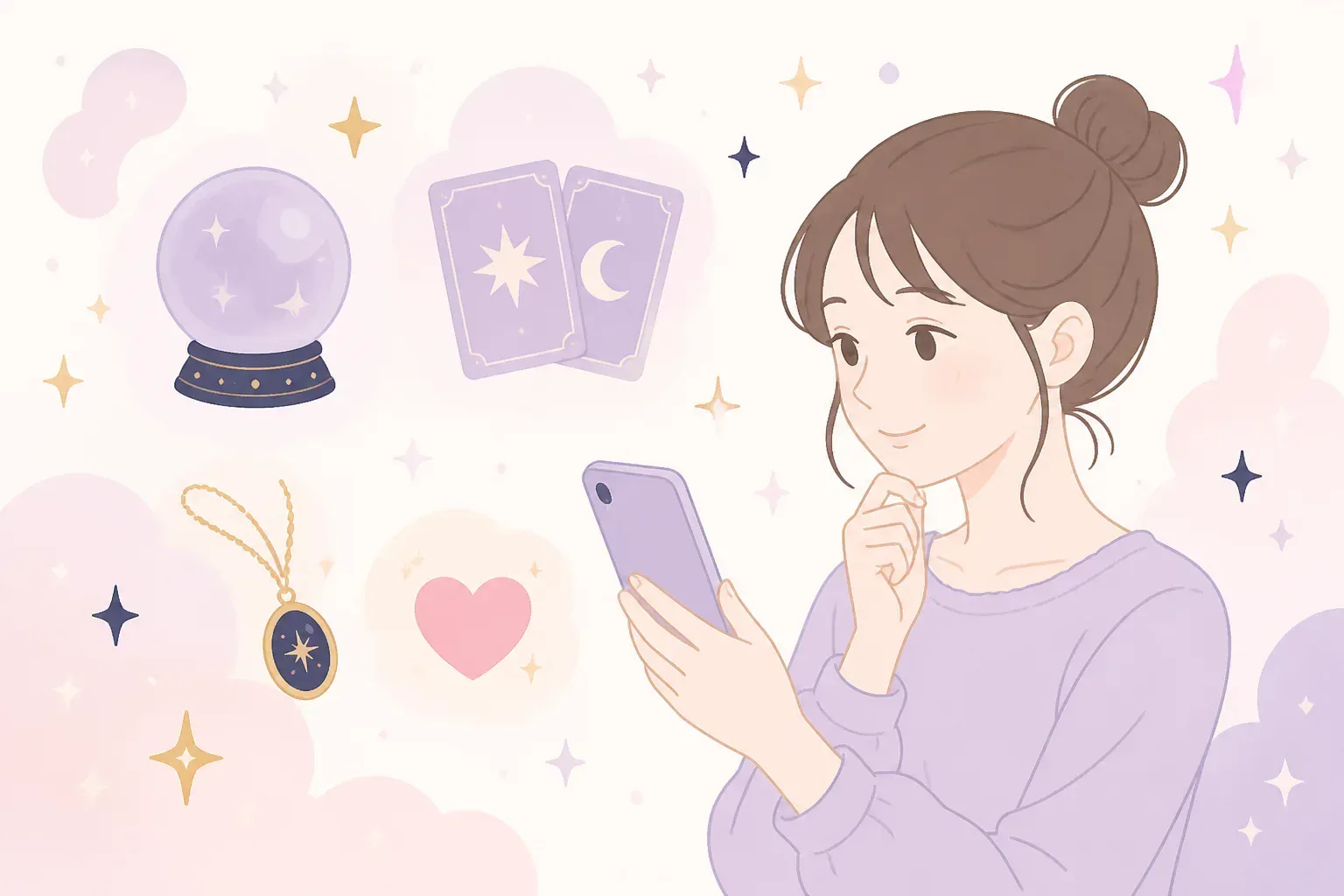 スマートフォンで占いを眺めるイメージ