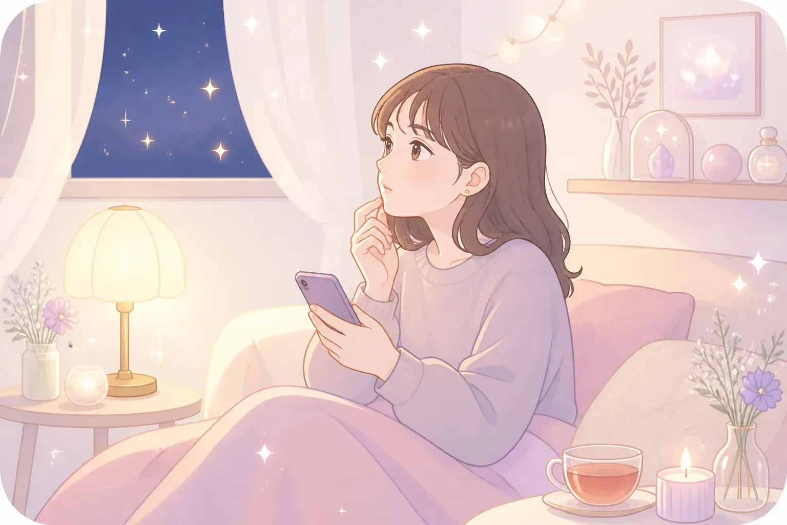 夜に電話占いを検討している人のイメージ