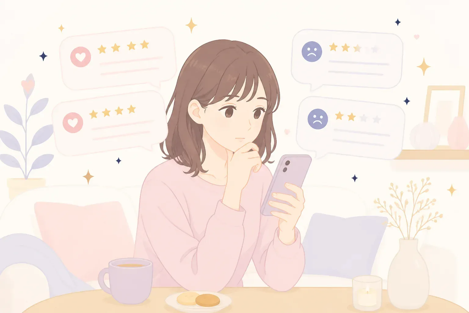 口コミを読み比べている場面のイメージ