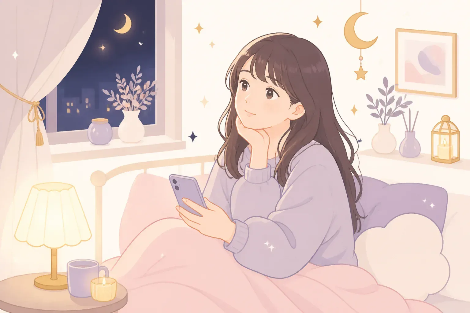 夜にスマートフォンで相談を考える様子のイメージ