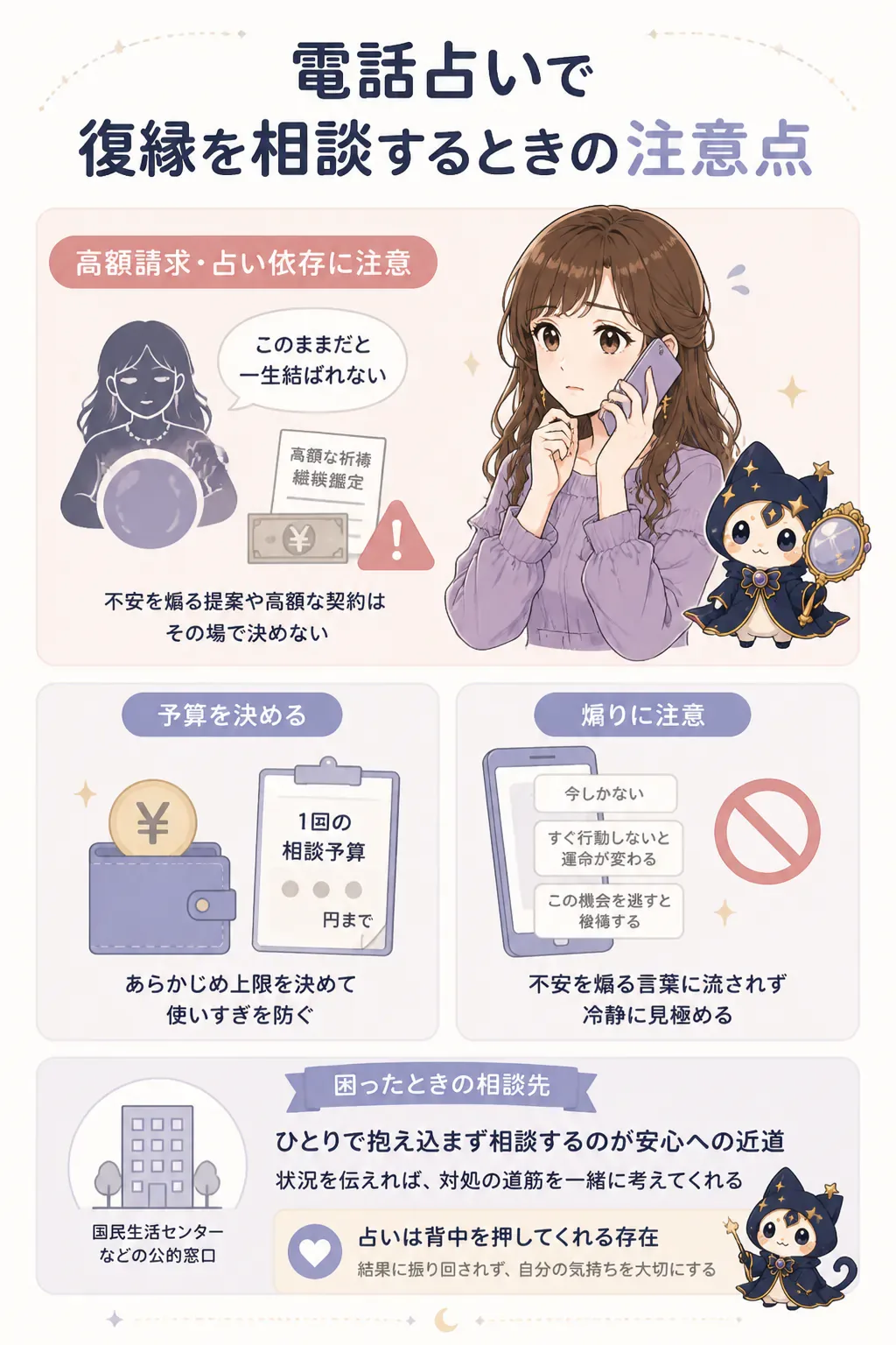 電話占いで復縁相談するときの注意点を示した図解