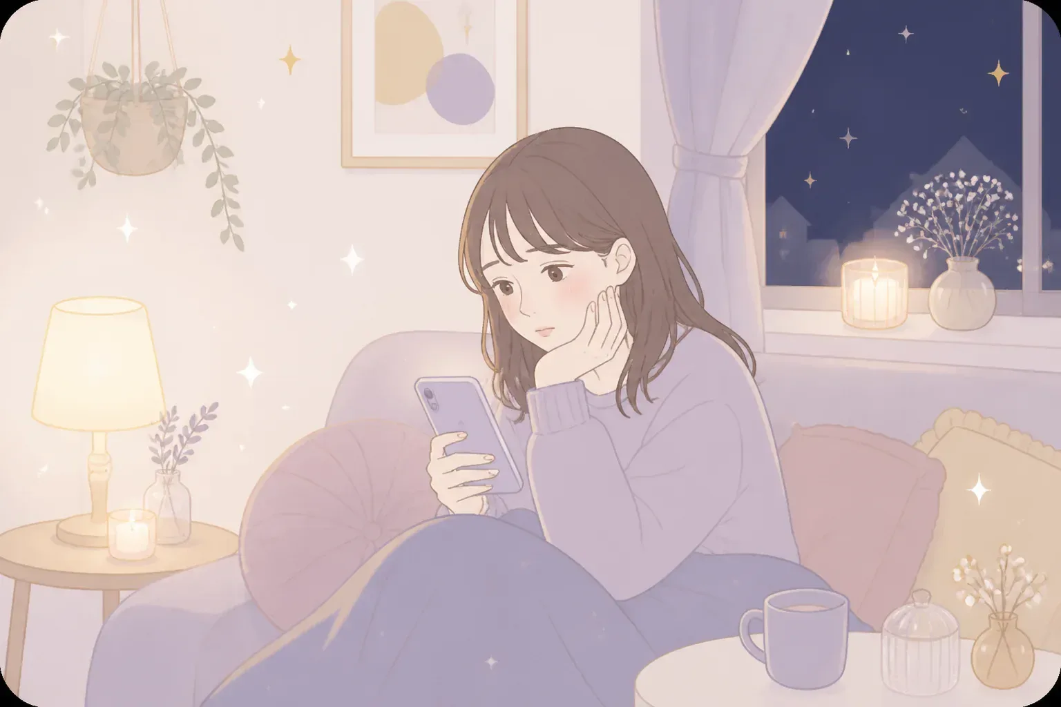 夜にスマートフォンで相談先を探す人のイメージ