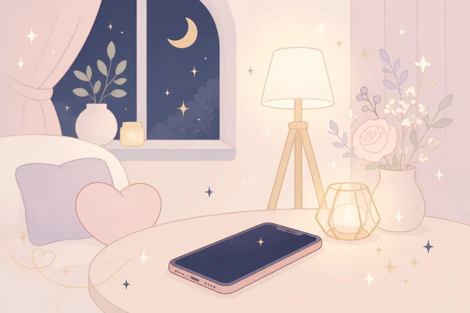 夜に電話で相談するときの落ち着いた部屋のイメージ