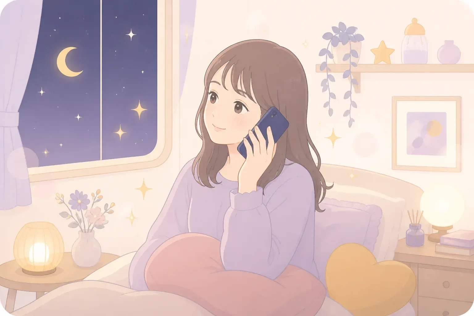 夜に電話で相談している様子のイメージ
