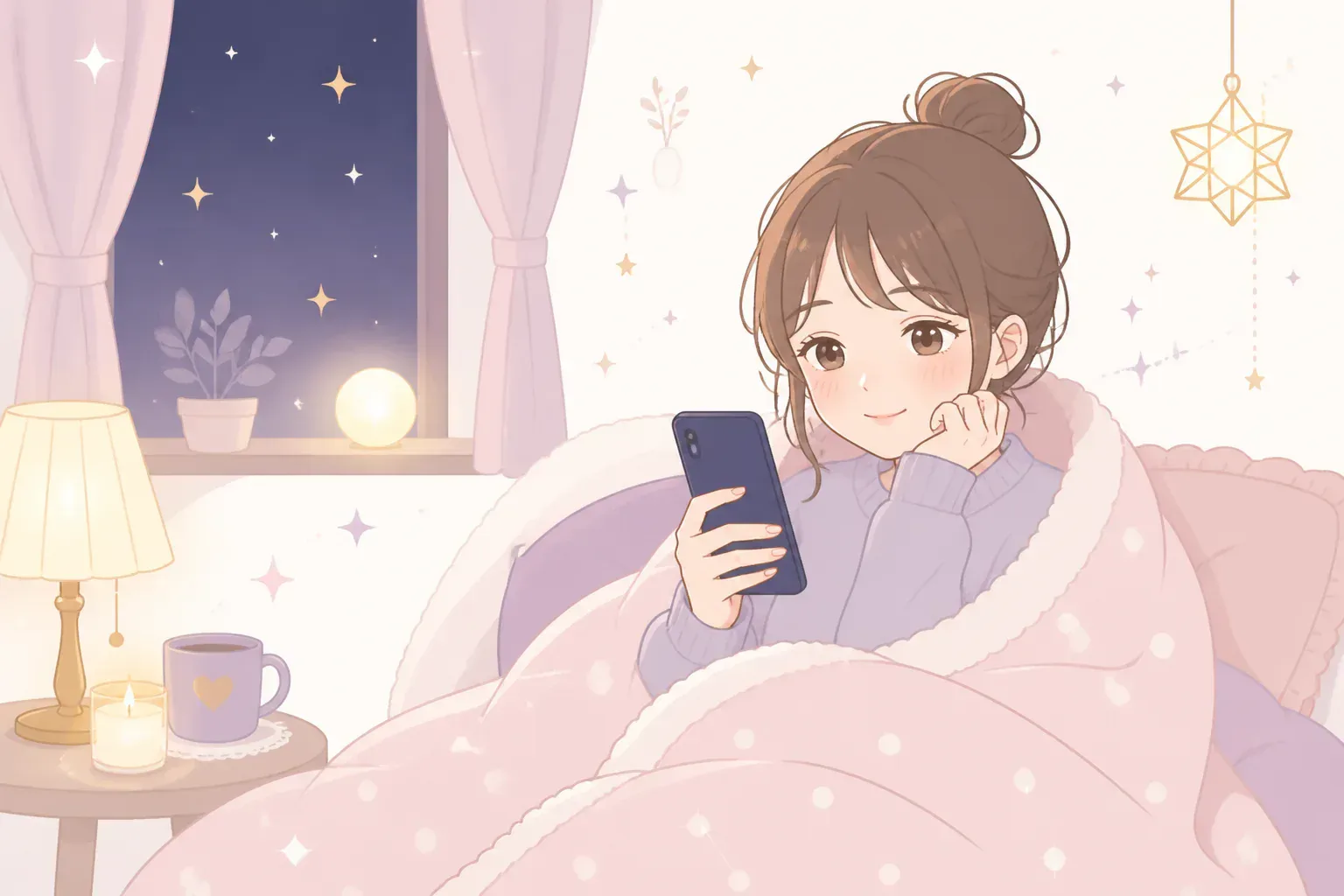 夜に自宅から電話相談をするイメージ