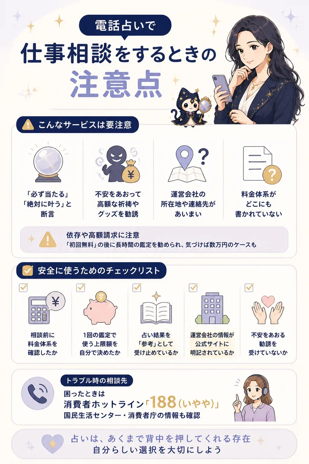 電話占いを安全に使うための注意点の図解