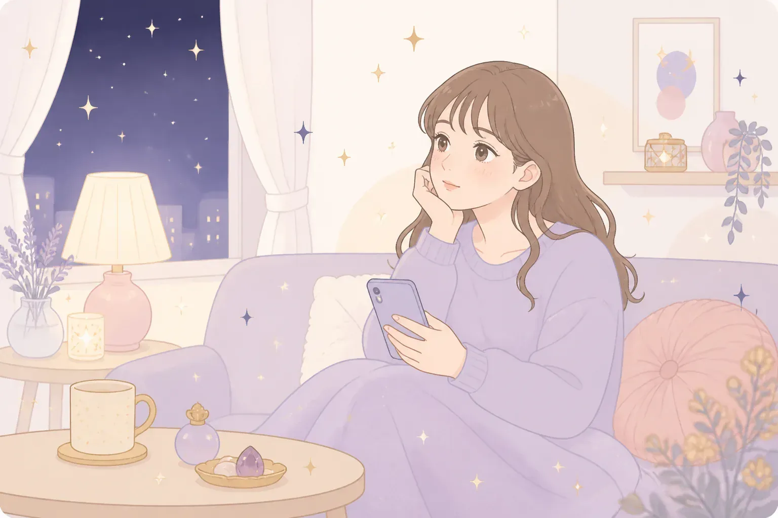 自宅で電話占いを試す様子のイメージ