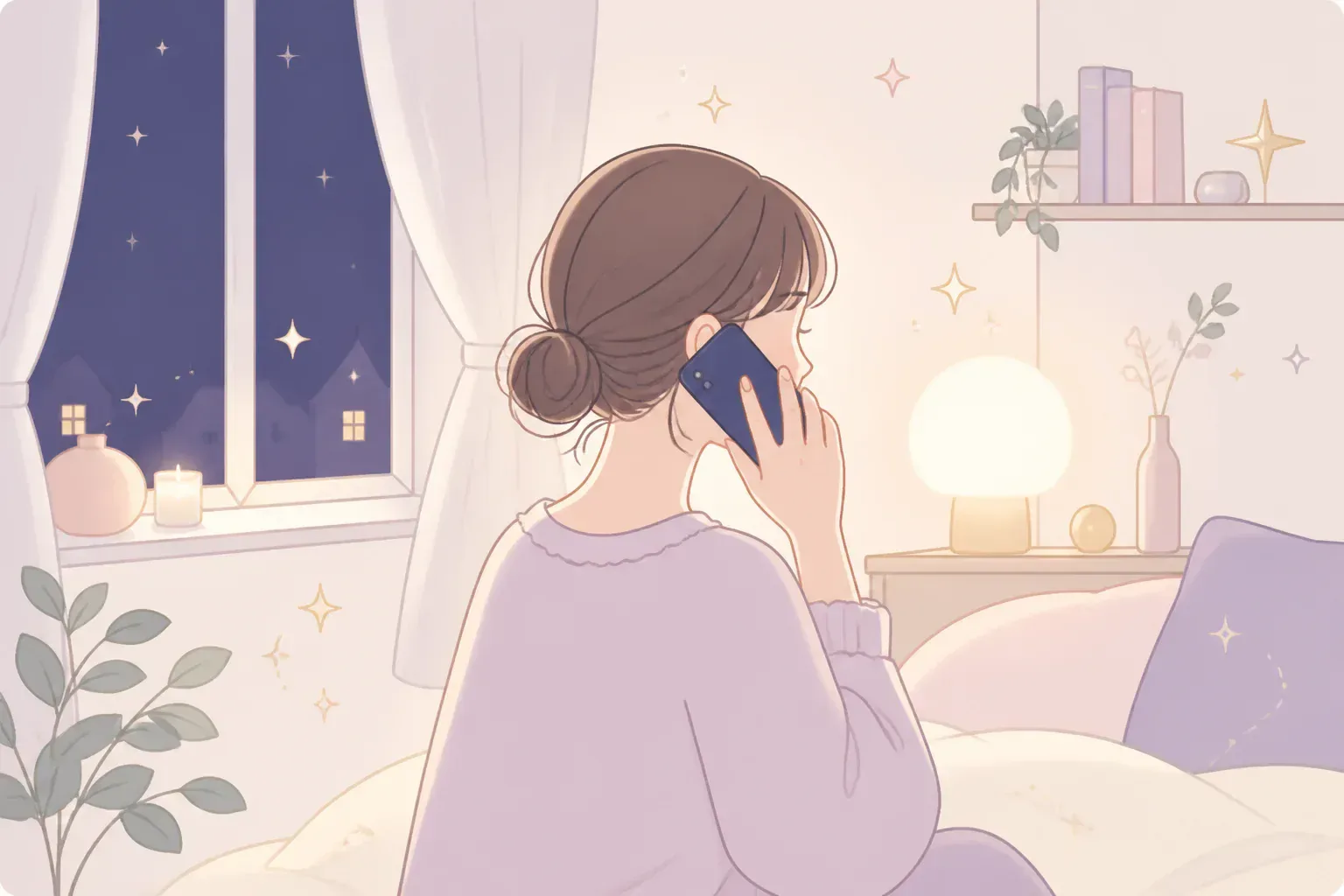 夜に電話で相談している人のイメージ