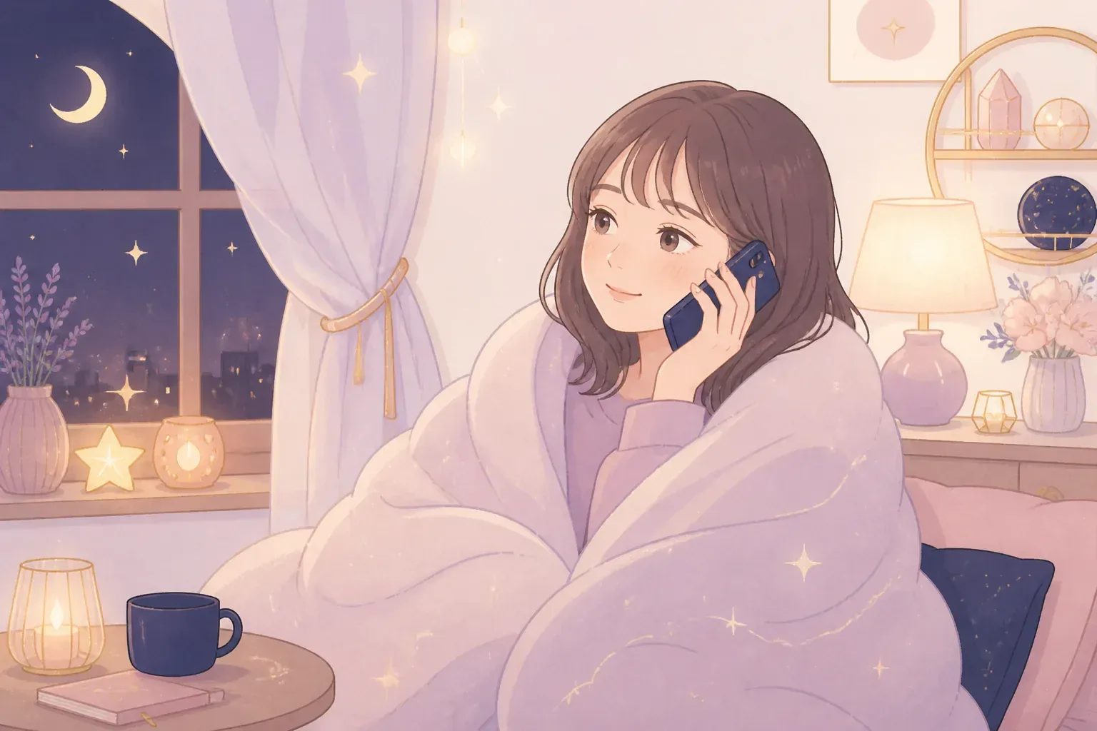 夜に電話で相談している様子のイメージ