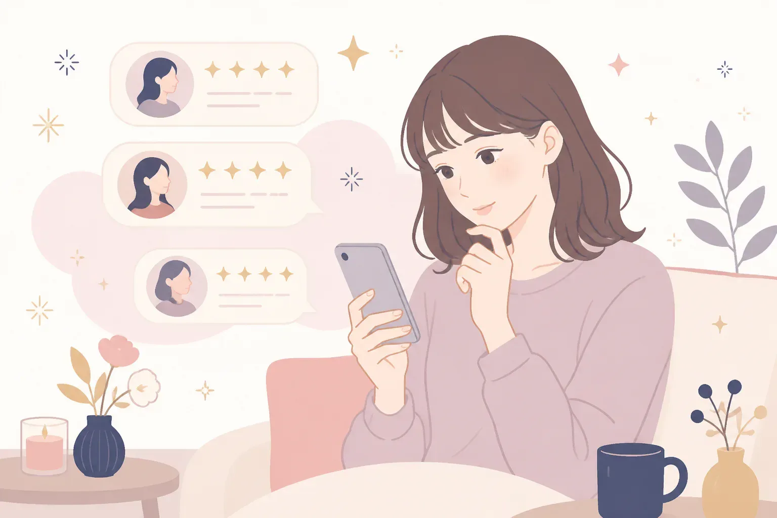 口コミを見比べて電話占いを選ぶイメージ